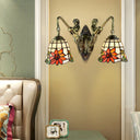 Antique Bronze Bell Wall Mounted Tiffany Sconce Light With 2 Frosted Glass Mermaid Heads - Ideal For