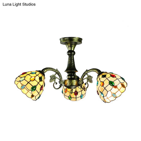 Antique Bronze Stained Glass Pendant Lighting: Leaf/Peacock Tail/Flower Tiffany Style 3/5 Lights