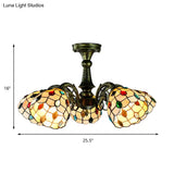 Antique Bronze Stained Glass Pendant Lighting: Leaf/Peacock Tail/Flower Tiffany Style 3/5 Lights