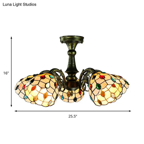 Antique Bronze Stained Glass Pendant Lighting: Leaf/Peacock Tail/Flower Tiffany Style 3/5 Lights