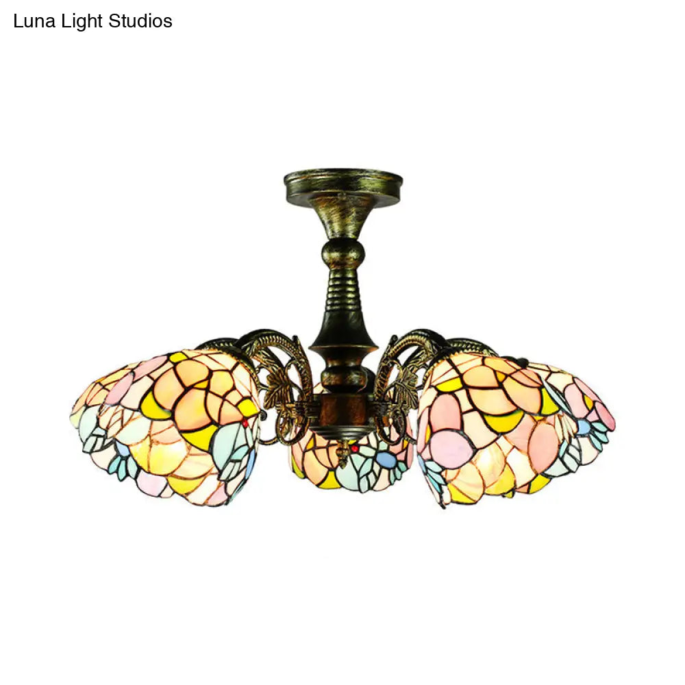Antique Bronze Stained Glass Pendant Lighting: Leaf/Peacock Tail/Flower Tiffany Style 3/5 Lights