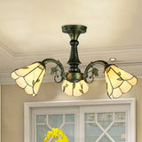 Antique Bronze Stained Glass Pendant Lighting: Leaf/Peacock Tail/Flower Tiffany Style 3/5 Lights 3