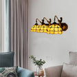 Antique Bronze Wall Sconce Light With Tiffany Yellow Glass And Grid Pattern - 1 Head Fixture