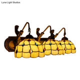 Antique Bronze Wall Sconce Light With Tiffany Yellow Glass And Grid Pattern - 1 Head Fixture