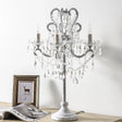 Antique Candle Nightstand Lamp - 4-Head Metallic Table Lighting With Crystal Bead Decor White