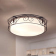 Antique Circular White Glass Flush Mount Light With 4 - Heads & Wire Cage