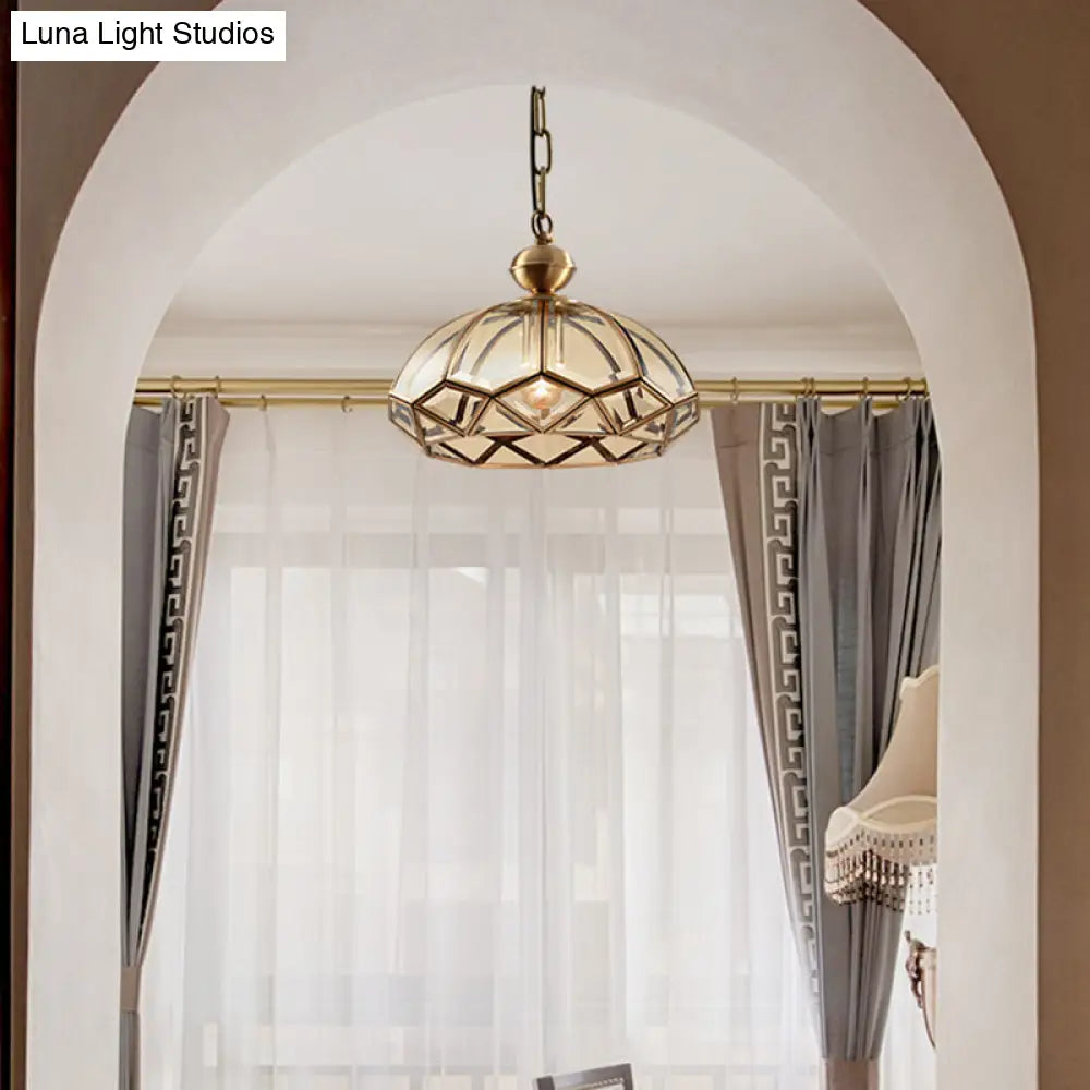Antique Clear Glass Dome Pendant Light Fixture With Brass Suspension