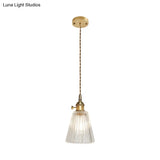 Antique Clear Glass Hanging Brass Pendant Light Fixture With Lattice/Grid Design - Ideal For Dining