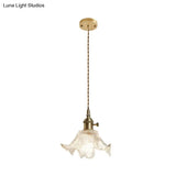 Antique Clear Glass Hanging Brass Pendant Light Fixture With Lattice/Grid Design - Ideal For Dining