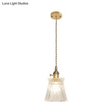 Antique Clear Glass Hanging Brass Pendant Light Fixture With Lattice/Grid Design - Ideal For Dining