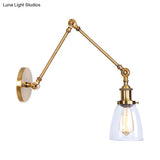 Antique Clear Glass Tapered Beside Sconce Light Fixture - 1 Swing Arm Wall Lamp (Black/Silver/Brass)
