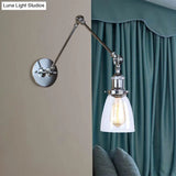 Antique Clear Glass Tapered Beside Sconce Light Fixture - 1 Swing Arm Wall Lamp (Black/Silver/Brass)