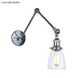 Antique Clear Glass Tapered Beside Sconce Light Fixture - 1 Swing Arm Wall Lamp (Black/Silver/Brass)