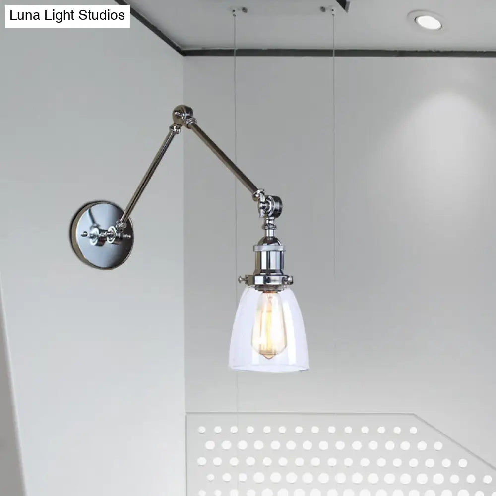 Antique Clear Glass Tapered Beside Sconce Light Fixture - 1 Swing Arm Wall Lamp (Black/Silver/Brass)