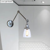Antique Clear Glass Tapered Beside Sconce Light Fixture - 1 Swing Arm Wall Lamp (Black/Silver/Brass)