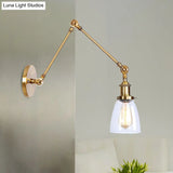 Antique Clear Glass Tapered Beside Sconce Light Fixture - 1 Swing Arm Wall Lamp (Black/Silver/Brass)