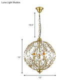 Antique Crystal Chandelier - 3-Light Brass Hanging Ceiling Light For Dining Room