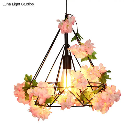 Antique Diamond Metal Pendant Led Ceiling Light With Cherry Blossom Design For Restaurants -