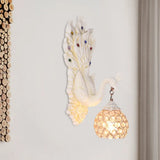 Antique Dome Crystal Wall Light: Bedroom Sconce Lamp With Peacock Backplate (Blue/Gold/White) White