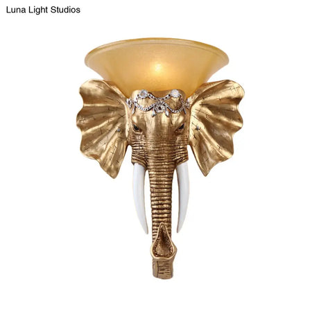 Antique Elephant Living Room Wall Sconce Light - Resin Gold Finish 1 13/16 Wide