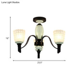 Antique Frosted Glass Conical Dining Room Semi Flush Ceiling Mount Light With 3/6 Bulbs - Black