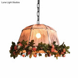 Antique Geometric Hanging Ceiling Light- Distressed White Fabric-1 Light Pendant- For Restaurant
