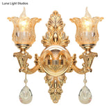 Antique Gold Bellflower Amber Glass Wall Lamp Kit With 2 Lights For Living Room Sconce
