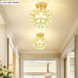 Antique Gold Colonial Style Petal Polyhedron Ceiling Light Flush - Mount Lamp