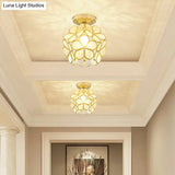Antique Gold Colonial Style Petal Polyhedron Ceiling Light Flush - Mount Lamp