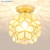 Antique Gold Colonial Style Petal Polyhedron Ceiling Light Flush - Mount Lamp