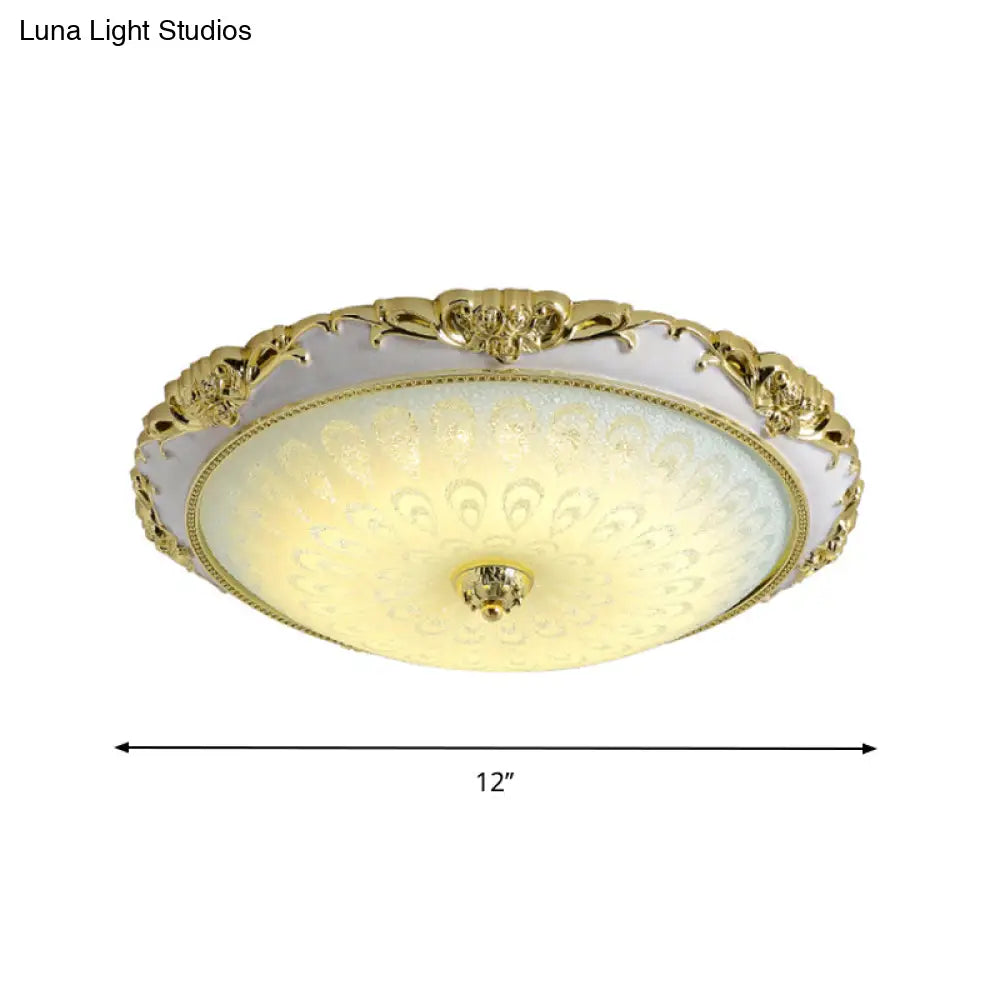 Antique Gold Flushmount Led Ceiling Lamp For Bedroom - Opal Glass With 3 Size Options