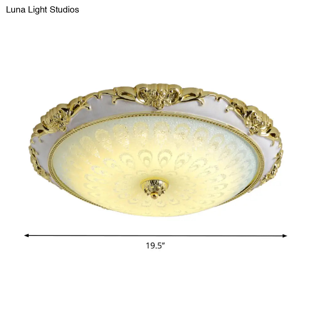 Antique Gold Flushmount Led Ceiling Lamp For Bedroom - Opal Glass With 3 Size Options