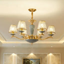 Antique Gold Ribbed Glass Chandelier - Elegant Bedroom Ceiling Pendant Lamp 6 /
