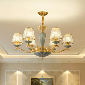 Antique Gold Ribbed Glass Chandelier - Elegant Bedroom Ceiling Pendant Lamp 6 /
