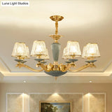 Antique Gold Ribbed Glass Chandelier - Elegant Bedroom Ceiling Pendant Lamp