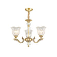 Antique Gold Scalloped Crystal Glass Chandelier With 3 Lights