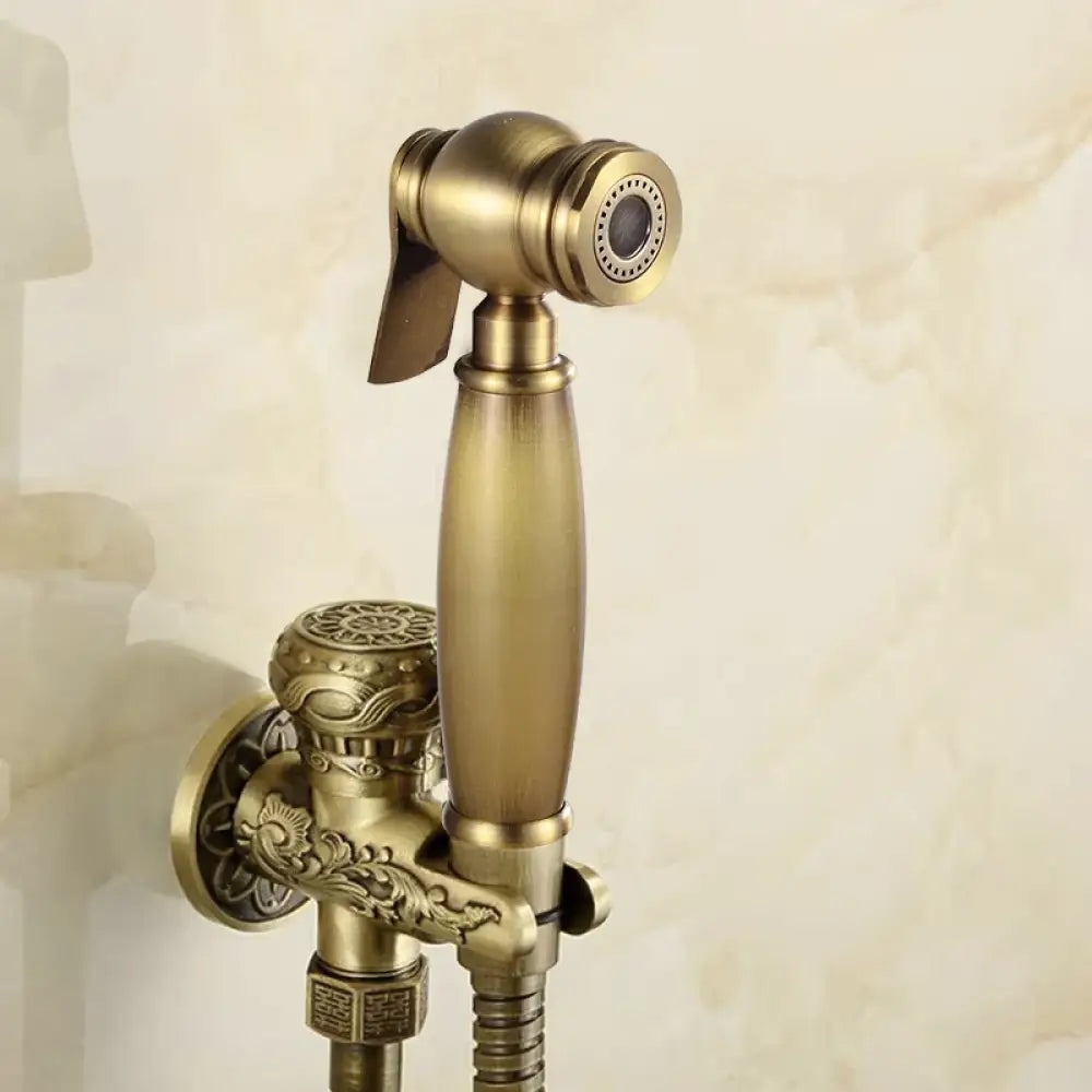 Antique Hand Held Bidet Sprayer Douche Toilet Kit Shattaf Shower Head Gold Copper Valve Set Jet Brass Toilet Bidet