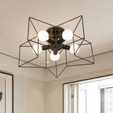 Antique Iron Flush Mount Ceiling Light With 5 Heads Semi Fixture – Perfect For Bedroom Black