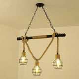Antique Iron Hanging Island Light With Hemp Rope In Black 3 / B