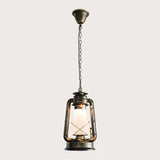 Antique Lantern Kerosene Hanging Light Fixture With Frosted Glass - Bedside Lighting Bronze / Large