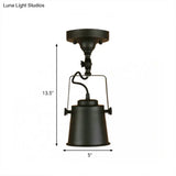 Antique Metal Bucket Shade Ceiling Lamp - Rotatable Semi Flush Pendant Light For Living Rooms 1