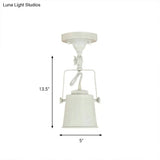 Antique Metal Bucket Shade Ceiling Lamp - Rotatable Semi Flush Pendant Light For Living Rooms 1