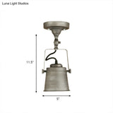 Antique Metal Bucket Shade Ceiling Lamp - Rotatable Semi Flush Pendant Light For Living Rooms 1