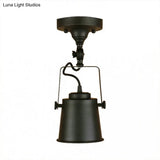 Antique Metal Bucket Shade Ceiling Lamp - Rotatable Semi Flush Pendant Light For Living Rooms 1