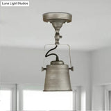 Antique Metal Bucket Shade Ceiling Lamp - Rotatable Semi Flush Pendant Light For Living Rooms 1