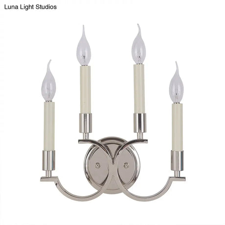 Antique Metal Candelabra Sconce Light Fixture With 4-Bulb Chrome Wall Mount For Living Room