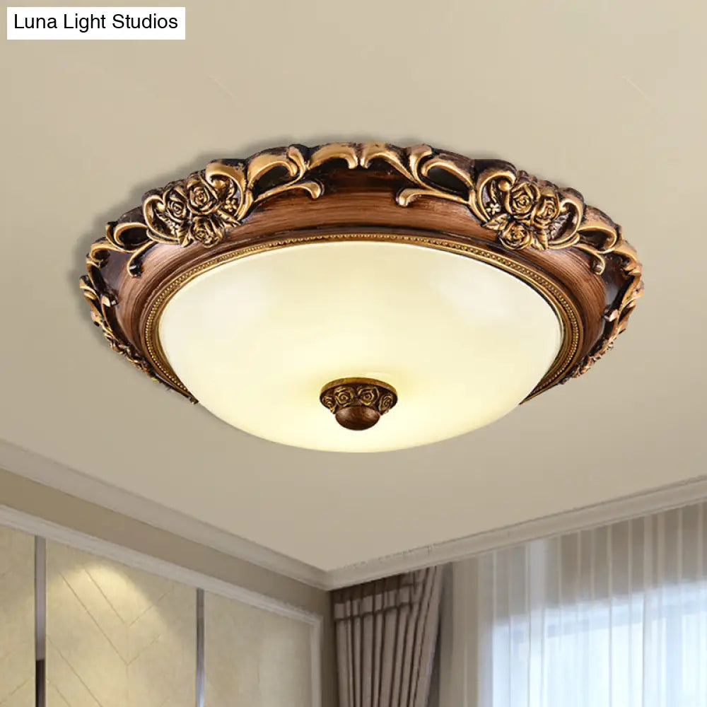 Antique Milk Glass Dome Bedroom Ceiling Light With Led Flush Mount Brown 14’/16’/19.5’ Dia