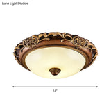 Antique Milk Glass Dome Bedroom Ceiling Light With Led Flush Mount Brown 14’/16’/19.5’ Dia