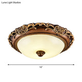 Antique Milk Glass Dome Bedroom Ceiling Light With Led Flush Mount Brown 14’/16’/19.5’ Dia
