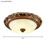 Antique Milk Glass Dome Bedroom Ceiling Light With Led Flush Mount Brown 14’/16’/19.5’ Dia